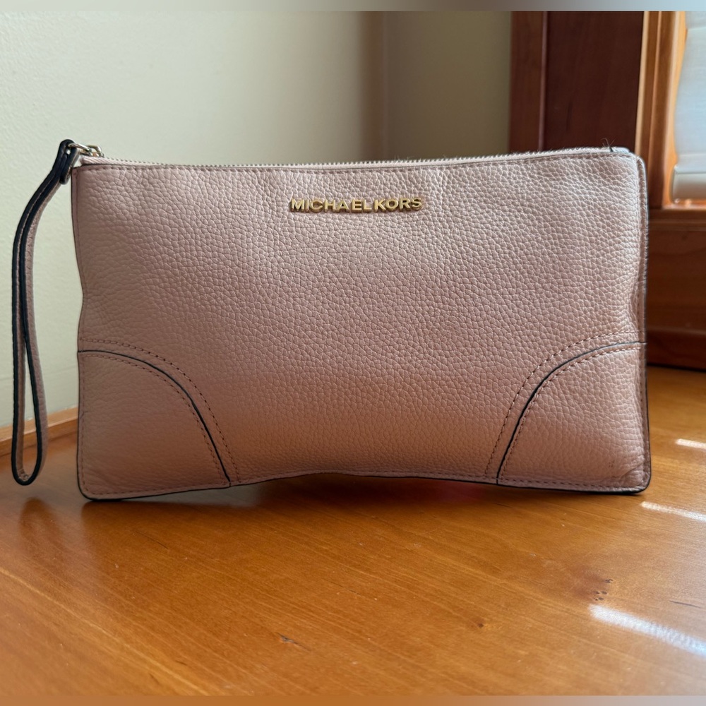 Michael Kors Blush Pink Leather Wristlet Clutch Large Zip Pouch